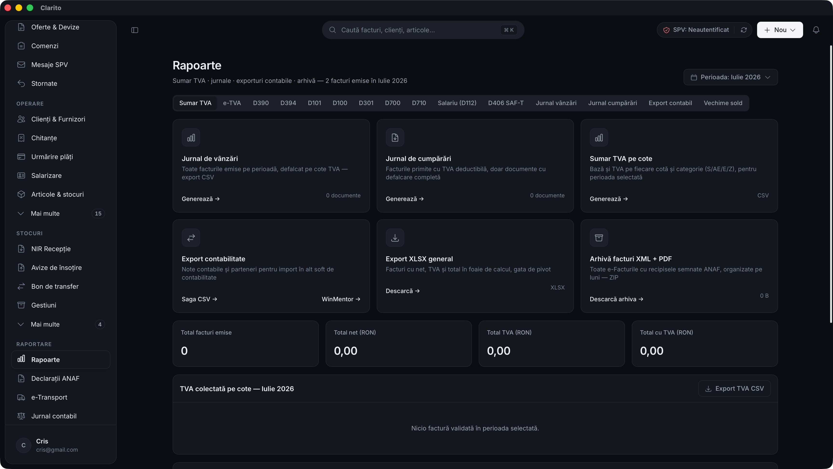 Clarito reports screen