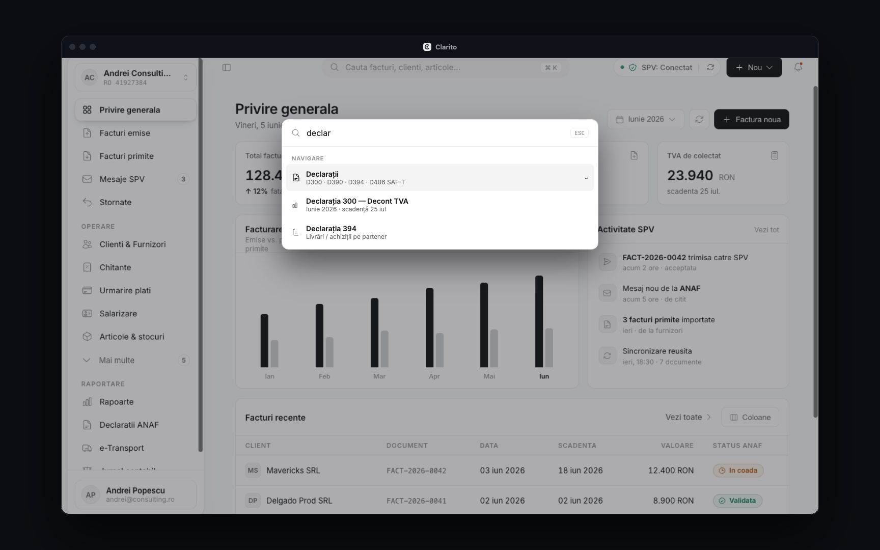 The ⌘K command palette in Clarito