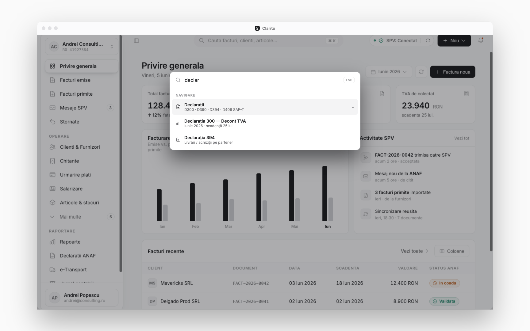 The ⌘K command palette in Clarito