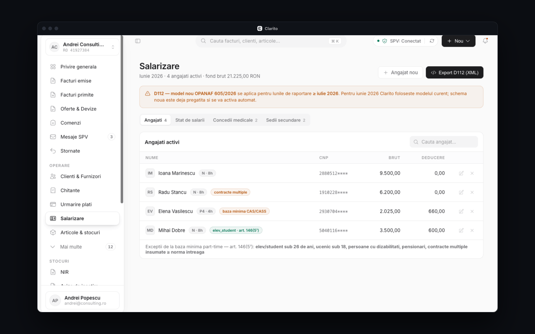 Clarito payroll screen