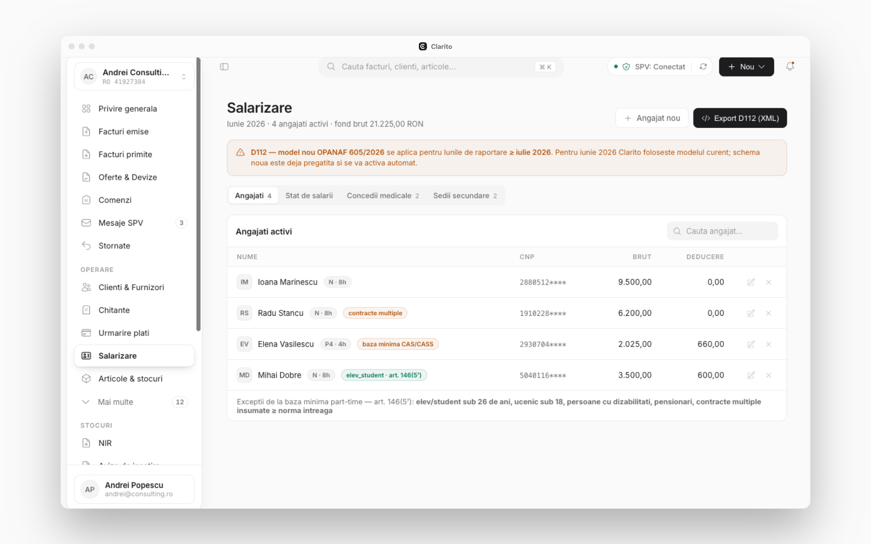 Clarito payroll screen